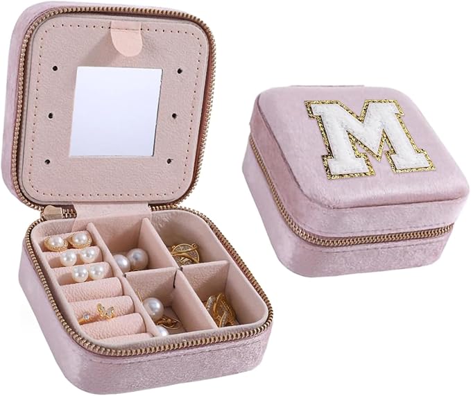 Gifts for Women Teen Girls - Small Travel Jewelry Box Jewelry Case Personalized Birthday Gifts for Women Teenage Teen Girls Her Mom Friend Female Friends Sister Teacher Initial M by HKDSGF