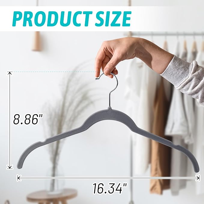 Sishynio Premium Velvet Shirt Hangers 30 Pack, Space-Saving Non-Slip Felt Hanger with 360° Swivel Hook, Slim Flocked Hangers for Strappy Dresses, Blouses, Tank Tops(Grey) - Image 7