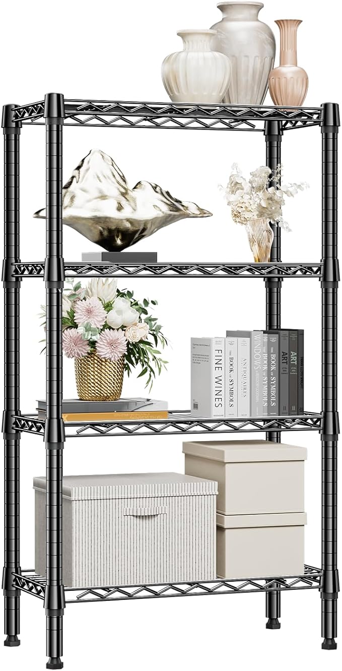 M MZG 1000 lbs 4 Tier Shelf Metal Storage Shelves Wire Rack Closet Organizers for Garage Kitchen Bathroom Laundry Black 11.8" D x 25.6" W x 45.5" H - Image 8