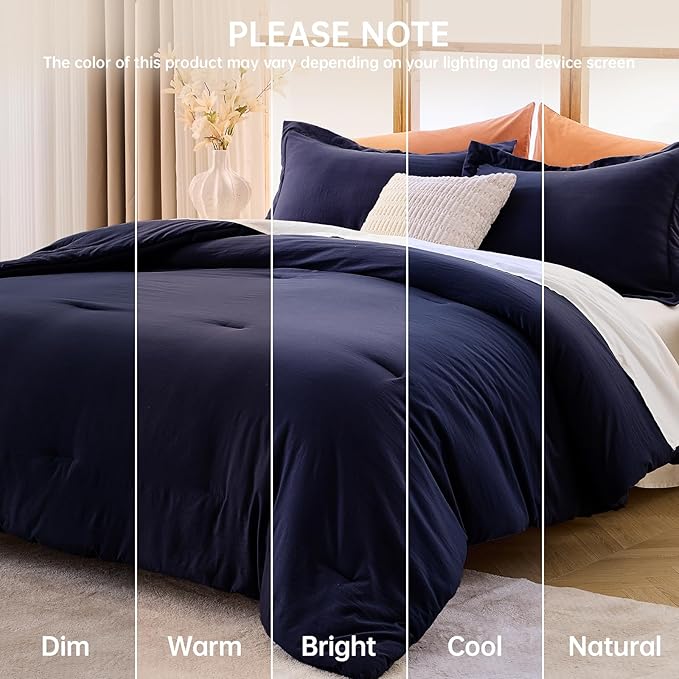 MUXHOMO California King Comforter Set, All Season Ultra Soft Down Alternative Bedding - 3 Piece Lightweight Bed Set Includes 1 Comforter (104"x96") and 2 Pillow Shams (20"x36"), Navy Blue