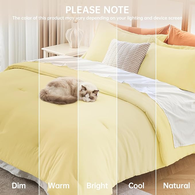MUXHOMO Full Comforter Sets, All Season Ultra Soft Down Alternative Bedding - 3 Piece Lightweight Bed Set Includes 1 Comforter (82"x86") and 2 Pillow Shams (20"x26"), Cream Yellow