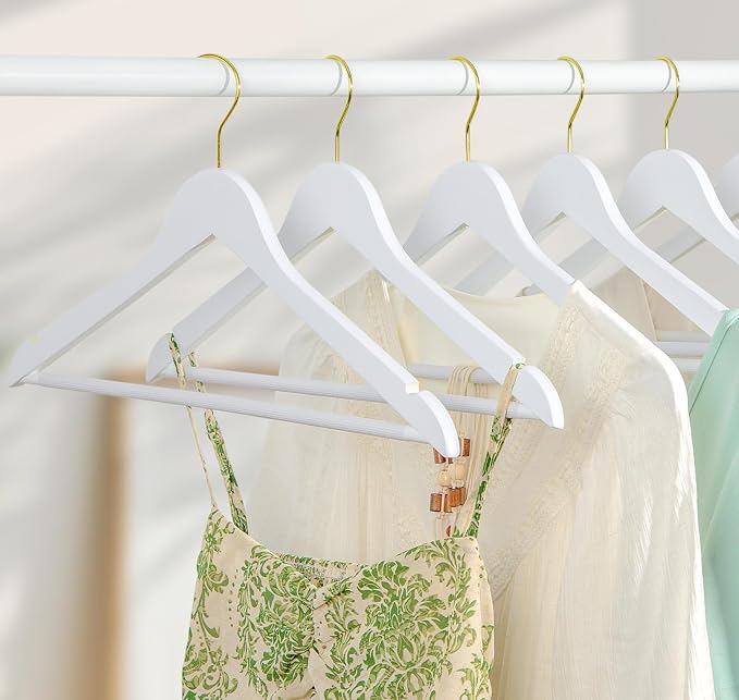 TOPIA HANGER Wooden Hangers 30 Pack, White Wood Coat Hanger with 360° Swivel Gold Hook, Non Slip Pants Bar and Shoulder Notches for Camisole, Jacket, Pants, Smooth Finish Clothes Hangers -CT34WG30 - Image 7