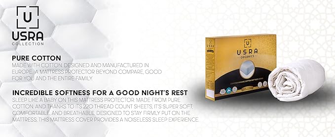 USRA 100% Cotton Twin Mattress Topper Protector Cover - 300 GSM Quilted Non-Toxic 18" Deep Premium Quality Thick Soft Water Resistant Pad for Mattress - Oeko-TEX Certified