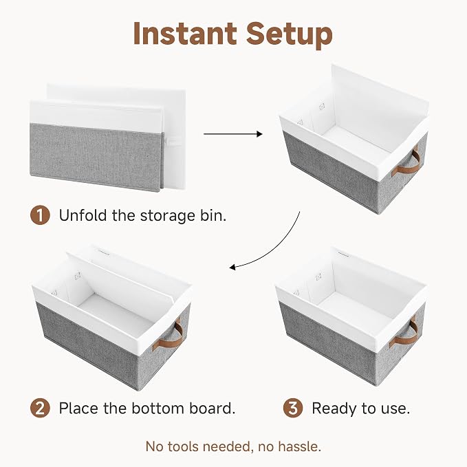 StorageWorks Fabric Shelf Baskets, Closet Organizers and Storage Basket, Foldable Storage Bins for Shelves, Clothes Storage Bins, Gray and White, 3-Pack, Large - Image 9