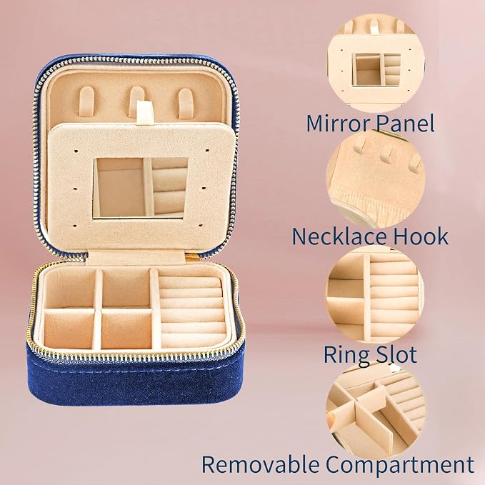 Smileshe Travel Velvet Jewelry Box with Mirror, Mini Gifts Case for Women Girls, Small Portable Organizer Boxes for Rings Earrings Necklaces Bracelets - Image 7