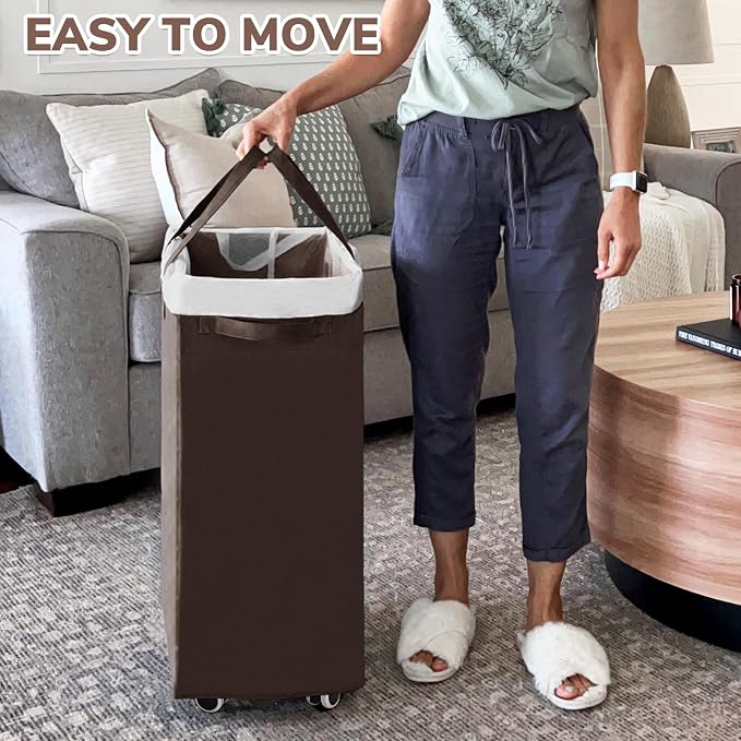 CHICVITA Rolling Laundry Hamper with Wheels, 75L Clothes Hampers for Laundry and Removable Wash Bag, Large Laundry Basket for Living Room, Coffee - Image 7