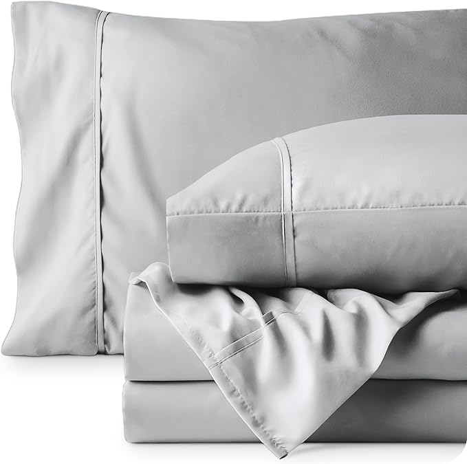 Bare Home Twin Sheet Set - 1800 Ultra-Soft Microfiber Twin Bed Sheets - Double Brushed - Deep Pockets - Easy Fit - 3 Piece Set - Bedding Sheets & Pillowcases (Twin, French Grey)