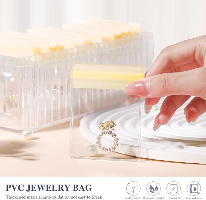 HOMEHIVE Acrylic Jewelry Box Organizer, Clear Jewelry Organizer Holder with 20 Portable Anti Tarnish Jewelry bags, Travel Jewelry Case for Earrings/Rings/Necklaces for Women Girls, Yellow - Image 7