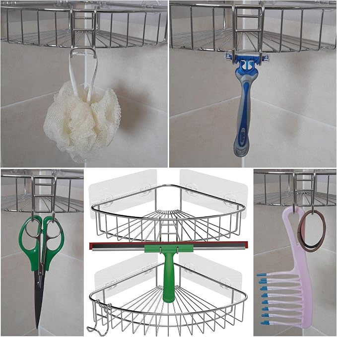 Shower Caddy with Hooks - 4 Pack Silver Razor Hanger and Loofah Holder - Image 8