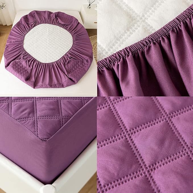 vctops Quilted Fitted Sheet Waterproof Mattress Protector Pad Ultra Soft Elastic Fitted Deep Pocket Bed Cover (Purple, Twin)