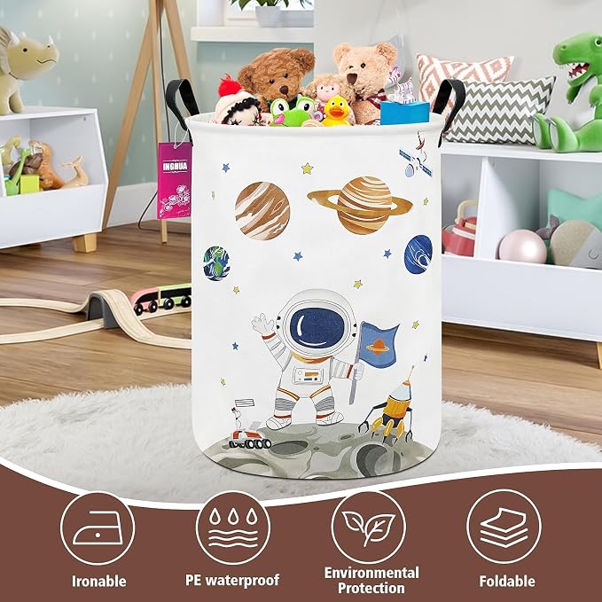 Laundry Hamper Large Canvas Fabric Lightweight Storage Basket/Toy Organizer/Dirty Clothes Collapsible Waterproof for College Dorms, Boys and Girls Bedroom,Bathroom(Space astronaut) - Image 8