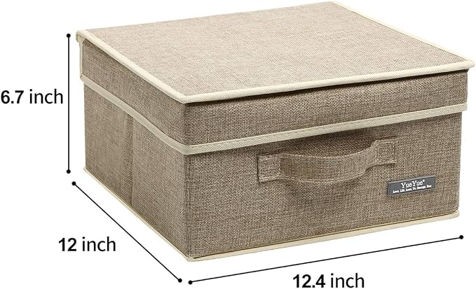 YueYue 4 Pack Small Fabric Storage Box with Lids, Foldable Linen Storage Box with Lids 4 Pieces Gray&Linen Set 12.4in/12in/6.7in - Image 6