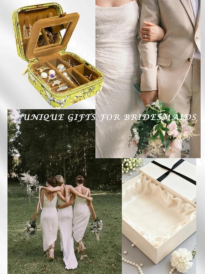 Small Travel Jewelry Box for Women - Mini Personalized Jewellery Organizer with Mirror|Cute Portable Jewelry Case Necklace Earring Ring Compact Storage Holder Birthday Gifts for Mom Bridesmaid (Green) - Image 7