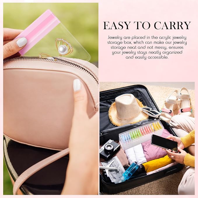 Kenning 63 Pcs Acrylic Jewelry Case Organizer, Clear Jewelry Organizers Holder with Portable Anti Tarnish Storage Bags for Rings, Earrings, Necklaces, Ideal Gifts for Women (Four Color Mixture) - Image 7
