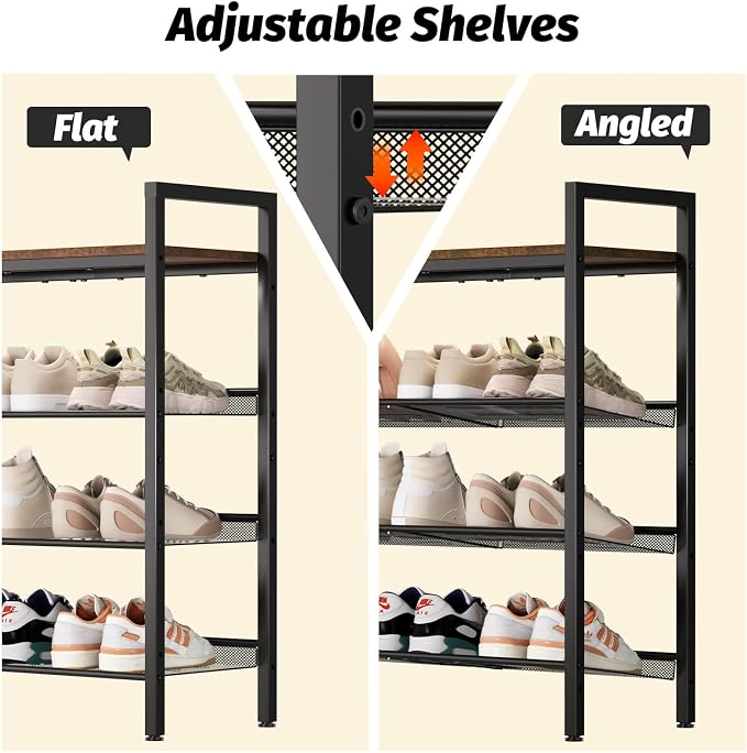 WIN4ALL Shoe Rack for Front Door Entrance, 4 Tier Shoe Rack for Entryway, 12-16 Pairs of Shoes, Metal Shoe Rack Organizer, Free Standing Shoe Rack for Closet (Black+Rustic Brown) - Image 6
