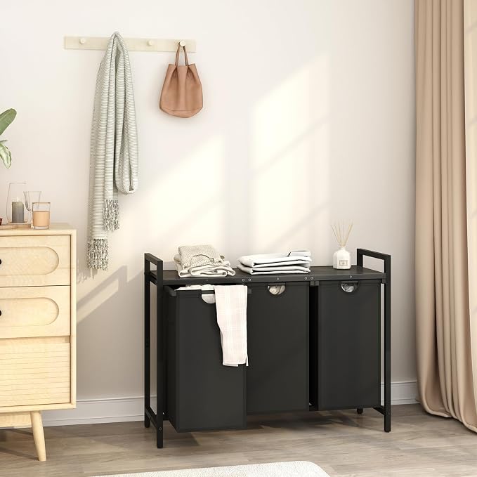 Laundry Hamper, Two -Color 3 Section Laundry Basket with 3 Removable Laundry Sorter Bags and Top Shelf, Clothes Hamper for Laundry Room, Bathroom - Image 7