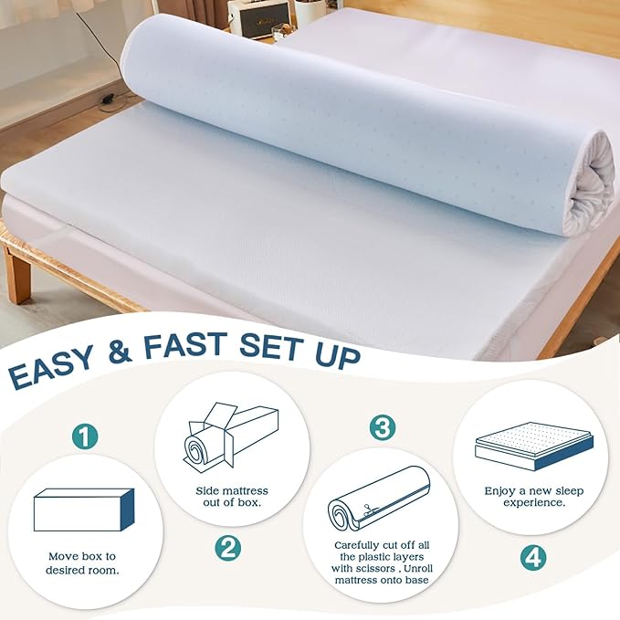 Airensky Full Size Memory Foam Mattress Topper, Cooling Gel Infused High Density Topper with Skin-Friendly Removable Cover, Pressure Relief Back Pain, CertiPUR-US Certified, (3 Inch, Full 54"x75")