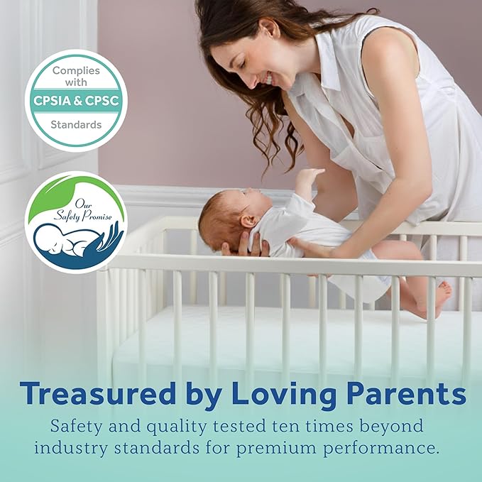 Sealy Baby Allergy Protection Plus Fitted Waterproof Infant Crib Mattress Protector Pad and Toddler Bed Cover, Durable & Comfortable Topper, Machine Washable and Dryer Friendly, 52” x 28”- White