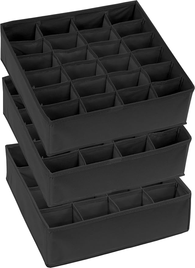 Simple Houseware Sock Drawer Organizer for Dresser/Closet/Bedroom, 3 Pack, Black - Image 5