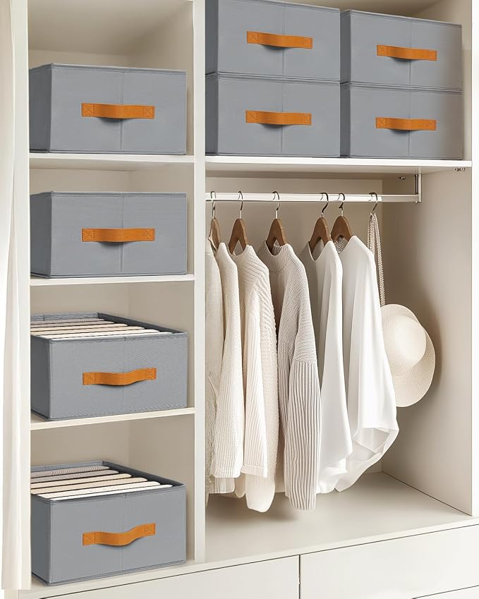 Homsorout Closet Organizers and Storage - Fabric Clothes Organizer with Handles, Foldable Jeans Organizer for Clothes, Drawer Organizer for Shirts, Bra, Sweater, Scarf, 8 Pack, Grey - Image 7