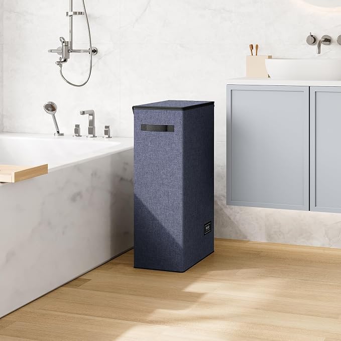 SOLEDI Slim Laundry Hamper with Lid, Narrow Laundry Basket with Removable Bags, Dirty Clothes Hamper with handle, Small Hamper perfect for Laundry room, Bathroom, Bedroom, Small spaces. 70L Navy Blue - Image 8