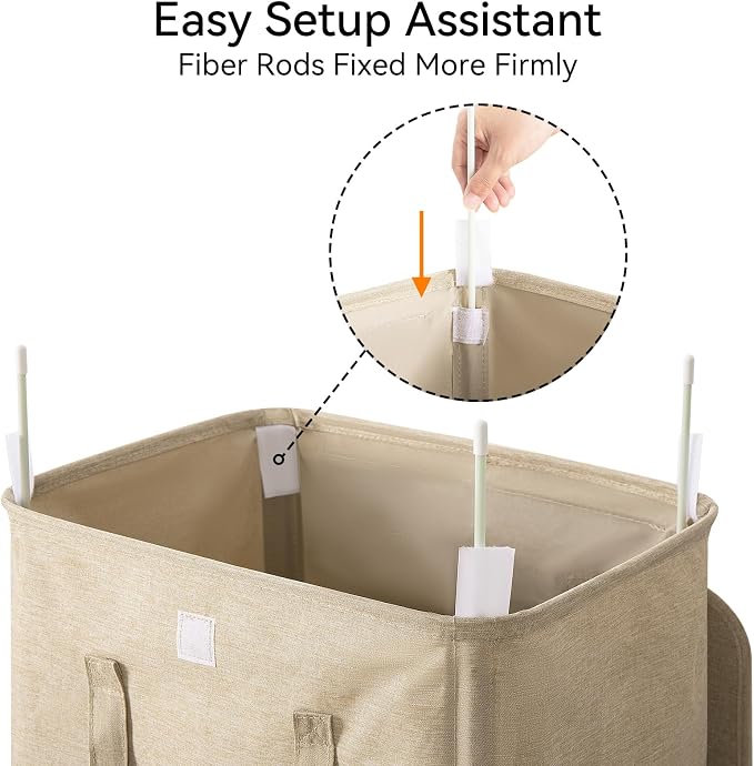 WOWLIVE 100L Laundry Hamper with Lid, Large Foldbale Laundry Basket with 2 Removable Bags and Handles, Tall Collapsible Dirty Clothes Hamper for Laundry Room, Bathroom, Dorm (Wheat) - Image 7