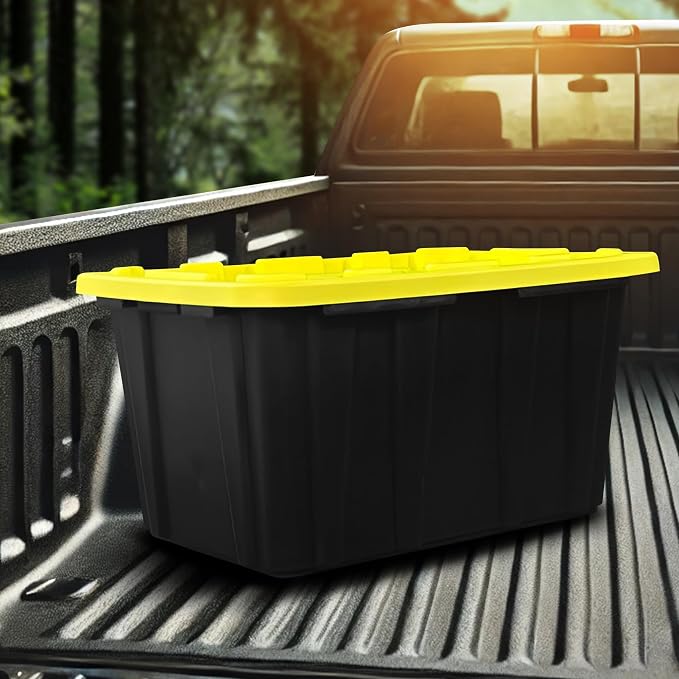 BLACK & YELLOW 27-Gallon Storage Bin with Snap-on Lid, Heavy Duty Plastic Storage Bins with Lid, Stackable, 2 Pack - Image 8