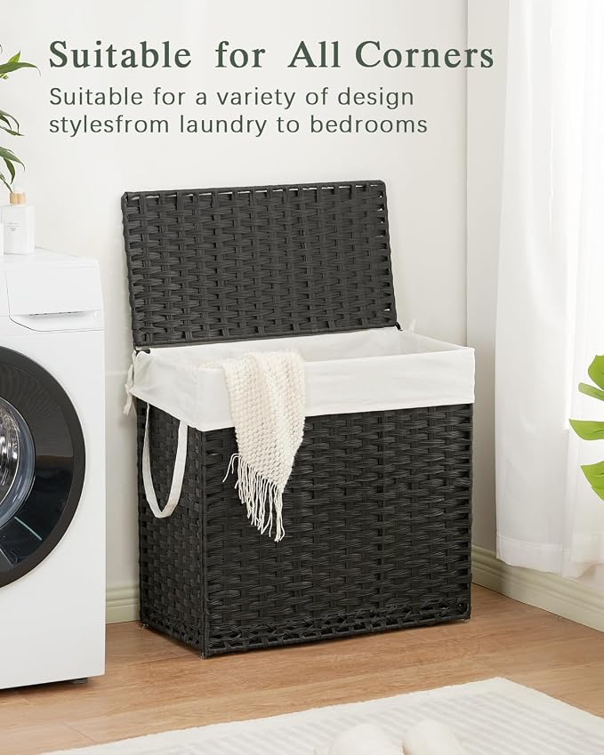 SETVSON Laundry Hamper with Lid Laundry Basket 132 L (35 Gal) Wicker Clothes Hamper, Handwoven Rattan Hamper with Handles and 4 Removable Liner Bags, 6 Mesh Bags for Laundry Bedroom Black - Image 8
