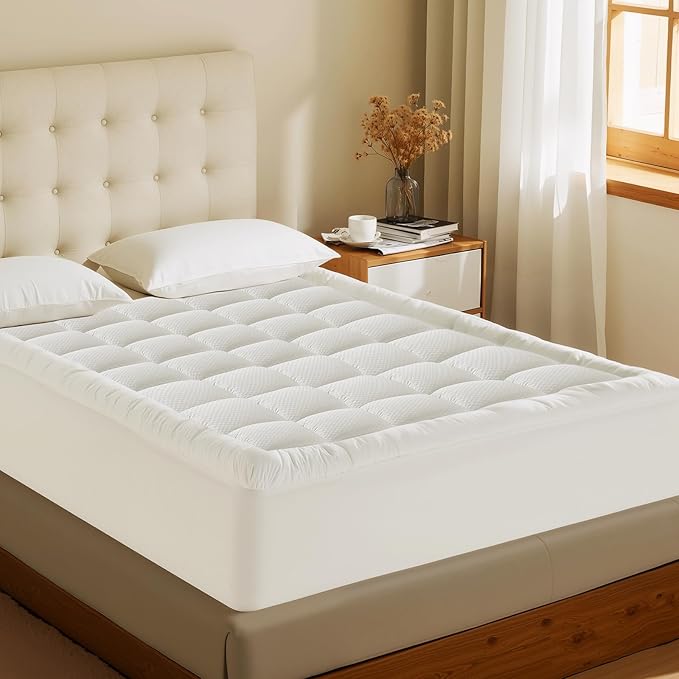 MATBEBY RV Short Queen Mattress Pad - Cooling Breathable Mattress Topper, Quilted Fitted Mattress Protector, Pillow Top Mattress Cover with 8-21" Deep Pocket, Soft, Machine Washable, White, 60"x75"
