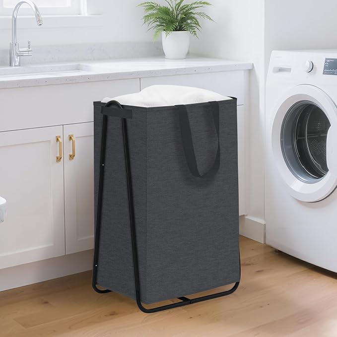STORAGE MANIAC Laundry Hamper with Metal Rack, Large Laundry Basket with Triangle Frame, Collapsible Dirty Clothes Hamper with Handles for Dorm, College, Small Space, Closet, Bedroom, Black - Image 7
