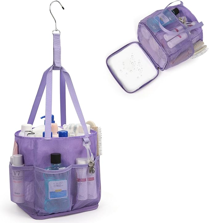Mesh Shower Caddy Portable for College Dorm Room Essentials, Shower Tote Bag with Hanging Hook and Drawstring, Quick Dry Toiletry Bag with 6 Pockets for Bathroom, Swimming, Gym, Camping, Beach, Travel - Image 9