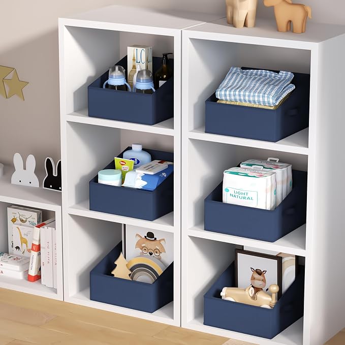 DIMJ Closet Storage Bins 12 Pack - Fabric Storage Baskets for Shelves, Collapsible Clothes Organizer with Handles, Trapezoid Shelf Organization Storage Cubes for Purse, Toys, Books, Towel, Clothes - Image 7
