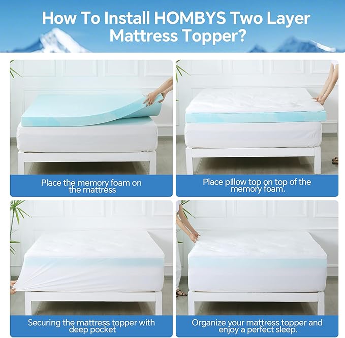 HOMBYS 6IN Thickness Cooling Mattress Topper for Hot Sleepers, Gel Memory Foam Mattress Pad Pillow Top with Fitted Deep Pocket, Soft Bed Topper for Back Pain Relief (Queen)