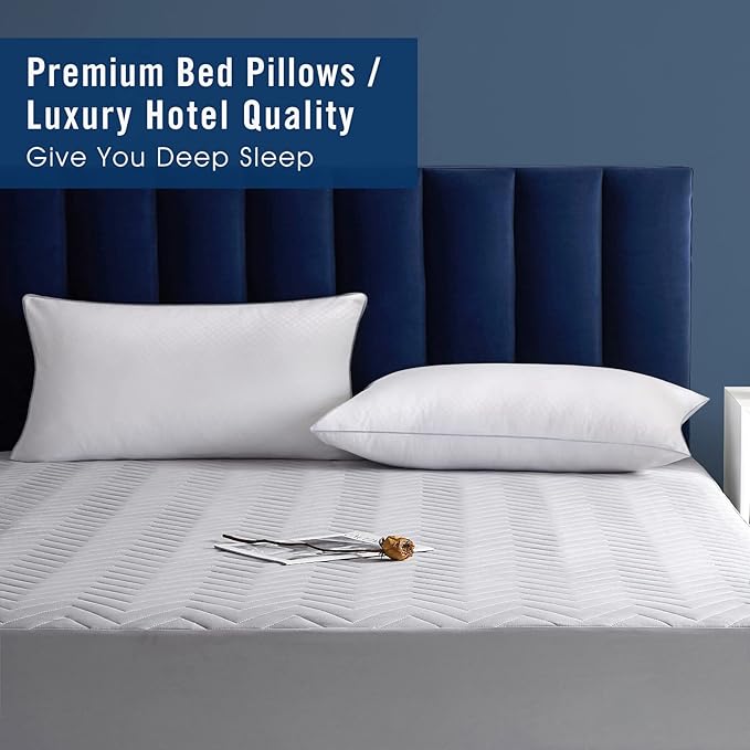 Piwaal Bed Pillows for Sleeping 2 Pack, Standard Size Pillows Set of 2,Down Alternative Filling, Pillow for Back, Stomach or Side Sleepers Grey