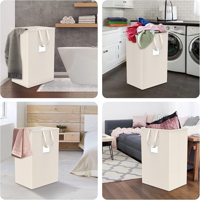 75L Large Laundry Hamper with Handles, Dirty Clothes Hamper for Bedroom Waterproof, Freestanding Tall Laundry Basket Waterproof, Hamper for Bedroom, Bathroom, Dorm, Toys Storage(Ivory) - Image 7