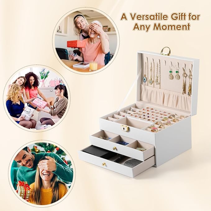 coobest 3 Layer Jewelry Box, Lockable Jewelry Holder Organizer with Jewelry Drawer, Large Jewelry Boxes & Organizer with Velvet Earring Storage, Unique Gifts for Women Mom - Image 8