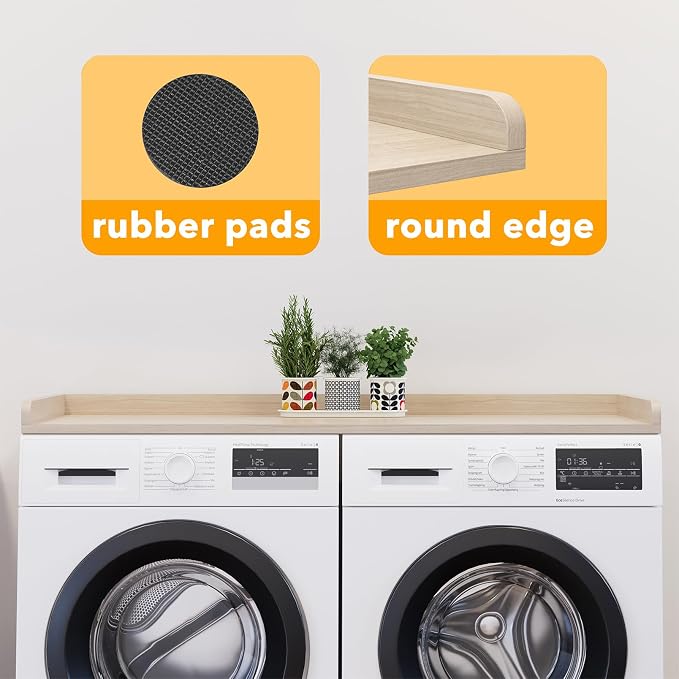 SpaceAid Washer Dryer Countertop, Laundry Wood Shelf Topper with Edge, 54" Width x 27.5" Depth Cover Guard Organizer for Washer and Dryer Laundry Hamper Counter Storage Organization (Oak) - Image 7
