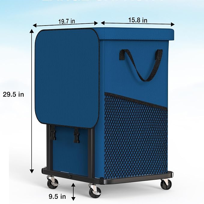 40 Gal(150L) High Grade Large Laundry Basket with Wheels, Rolling Laundry Hamper, Laundry Cart with Metal Frame and Removable Bag Design, Suitable for Laundry Room, Bedroom (Dark Blue, 150L) - Image 6