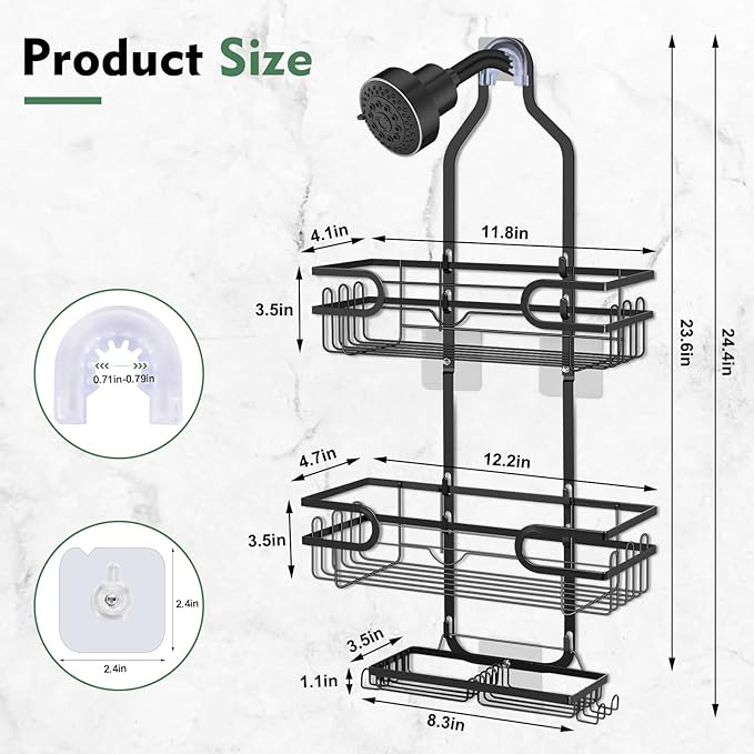 Shower Caddy Hanging, Over Head Shower Caddy Shower Storage Rack Basket with Hooks for Razor and Sponge Rustproof, No Drilling, Accessories for Bathroom and Kitchen, Black2 - Image 6