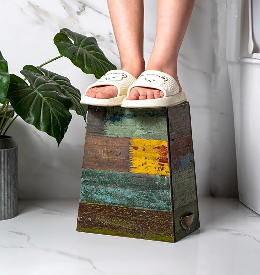 TIMRIS Small Wood Trash Can Wastebasket, Farmhouse Rectangular Garbage Can Waste Basket, Rustic Distressed Boho Wooden Trash Recycling Bin with Metal Handles, Reclaimed Wood Storage Basket (Random) - Image 8