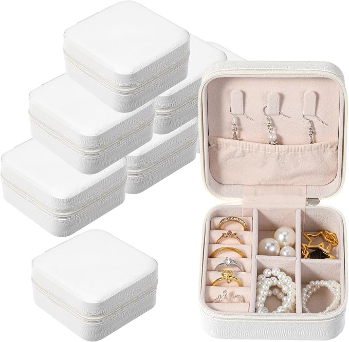 Kifmurase 8PCS Travel Jewelry Case, Small Portable Bridesmaid Jewelry Gift Box, PU Leather Jewelrys Case Organizer Storage for Rings Earrings Necklaces, Women Girls Bridesmaid Proposal Gifts(Beige) - Image 8
