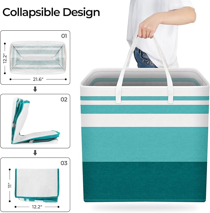 HomeHacks 2-Pack Large Laundry Basket, Waterproof, Freestanding Laundry Hamper, Collapsible Tall Clothes Hamper with Extended Handles for Clothes Toys in the Dorm and Family (Green, 100L) - Image 8