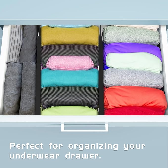4 Pack Bamboo Drawer Dividers Organizer with Inserts 2.6'' High, Expandable from 12.5-21.7", Adjustable Drawer Organizer Separators for Utensils, Clothing, Office, Dresser, Bedroom, (Black) - Image 9