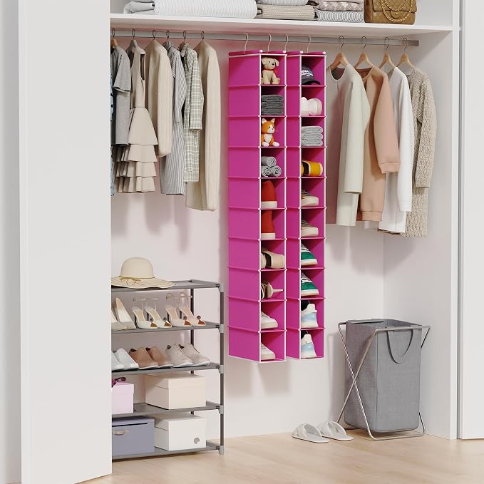 MAX Houser 2 Pack 10-Shelf Hanging Shoe Shelf Organizer, Hanging Shoe Storage for Closet, Slim Hanging Closet Organizer,10-Tier Narrow Hanging Storage Shelves or Baby Closet Room-Pink - Image 6