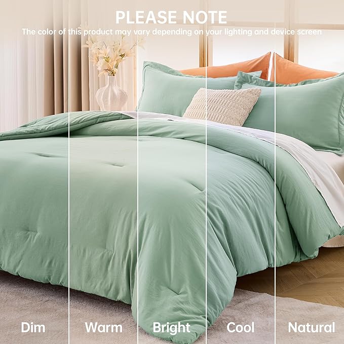 MUXHOMO Full Comforter Sets, All Season Ultra Soft Down Alternative Bedding - 3 Piece Lightweight Bed Set Includes 1 Comforter (82"x86") and 2 Pillow Shams (20"x26"), Sage Green