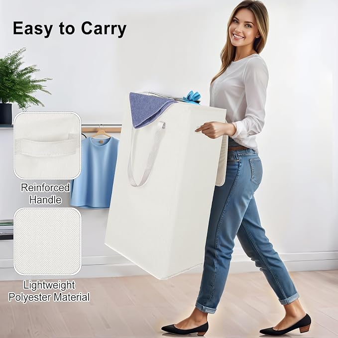 Odonata 75L Slim Laundry Hamper with Lid,Large Foldable Laundry Basket with Removable Bag and Handles Tall Collapsible Dirty Clothes Basket Great for Bedroom, Bathroom, Dorm, College,RV. (Beige, 75L) - Image 7