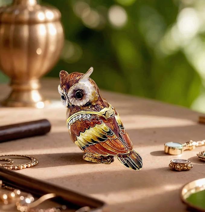 Luxury Owl Brid Hinged Trinket Box with Crystals Collectible Animal Jewelry Box for Rings Earrings,Owl Figurine Home Decor Gifts for Women - Image 9