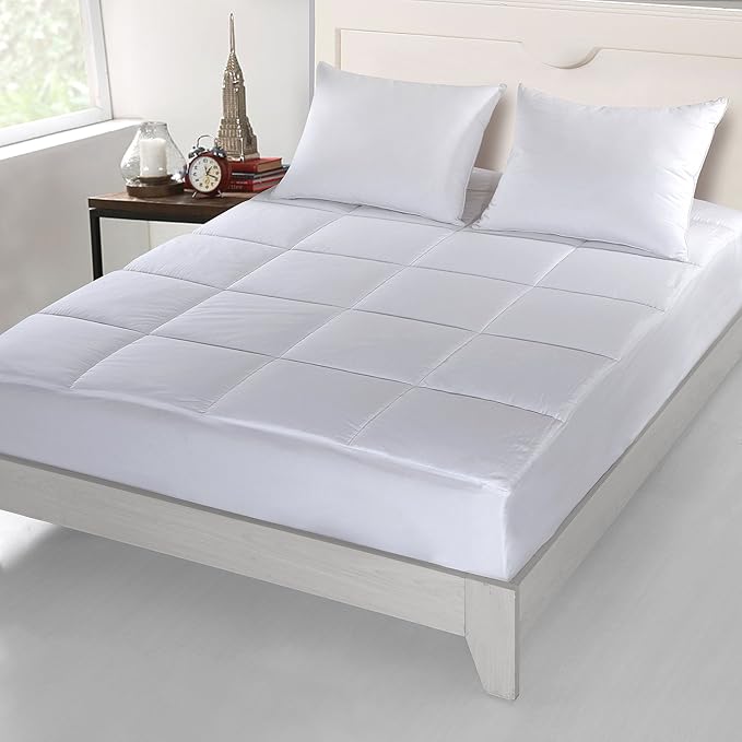 Cottonpure 500 Thread Count Sustainable Overfilled Self-Cooling 100% Cotton Fill and Cover Mattress Pad, Queen, White