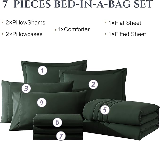 Monbix Full Comforter Set - 7 Pieces Deep Forest Bed in a Bag Full Size Bedding Sets with Comforters, All Seasons Comforter with Sheets, Pillowcases & Shams