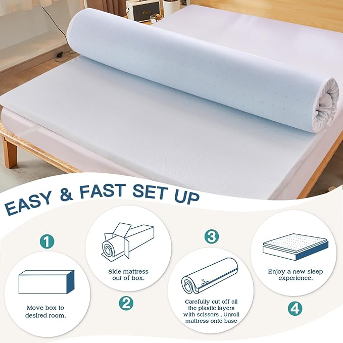 Airensky 4 Inch Memory Foam Mattress Topper, Cooling Gel Infused High Density Full (54"x75") Topper with Removable Skin-Friendly Cover, Bed Topper for Pressure Relief Back Pain, CertiPUR-US Certified